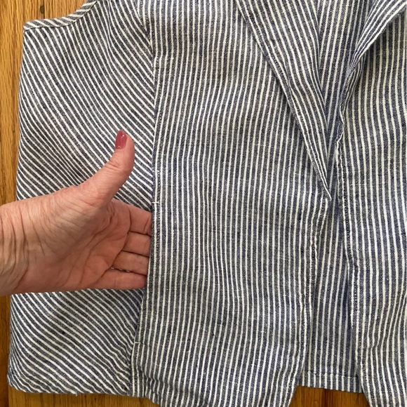 Chico’s Striped Open Front Linen Sleeveless Blazer Size L Chambray White Layer - Picture 6 of 10